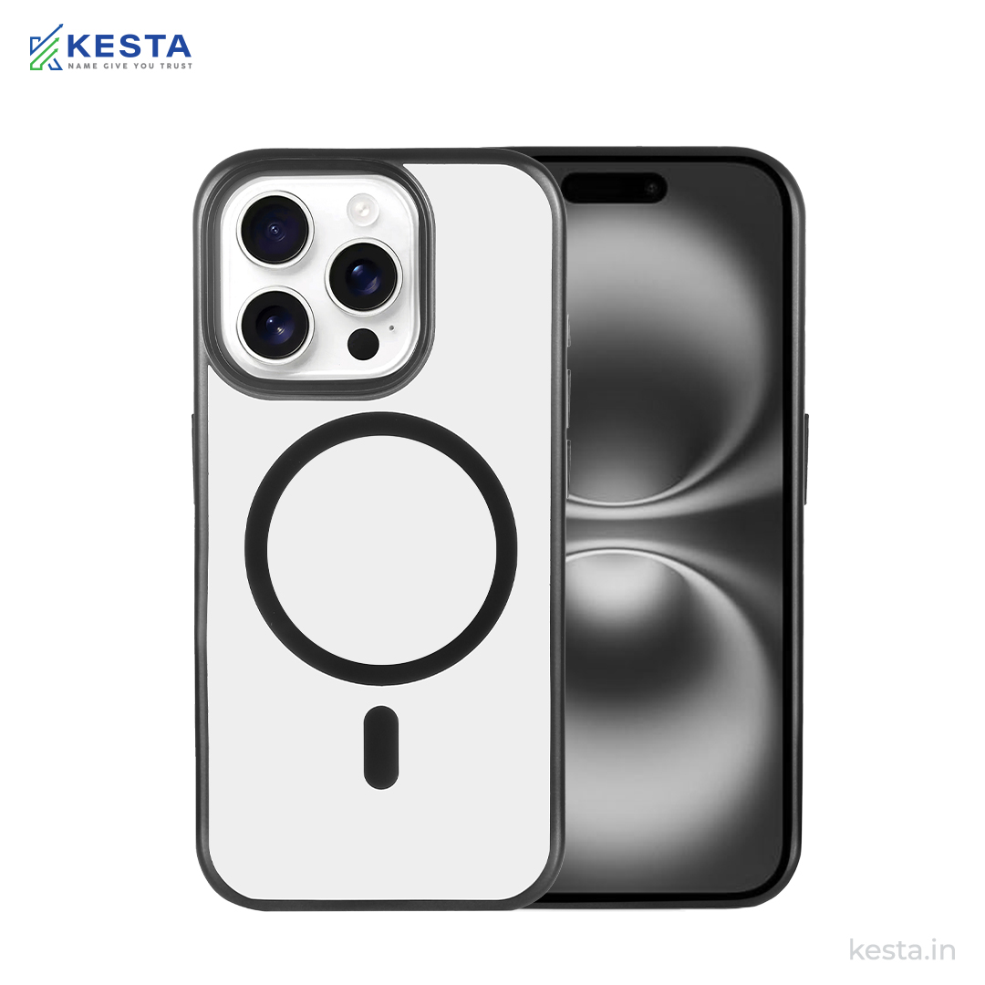 iPhone 16 Pro Max Cover - Notify Popup Black Transparent Case (Camera Sink Protection & Wireless Charging Optimized)